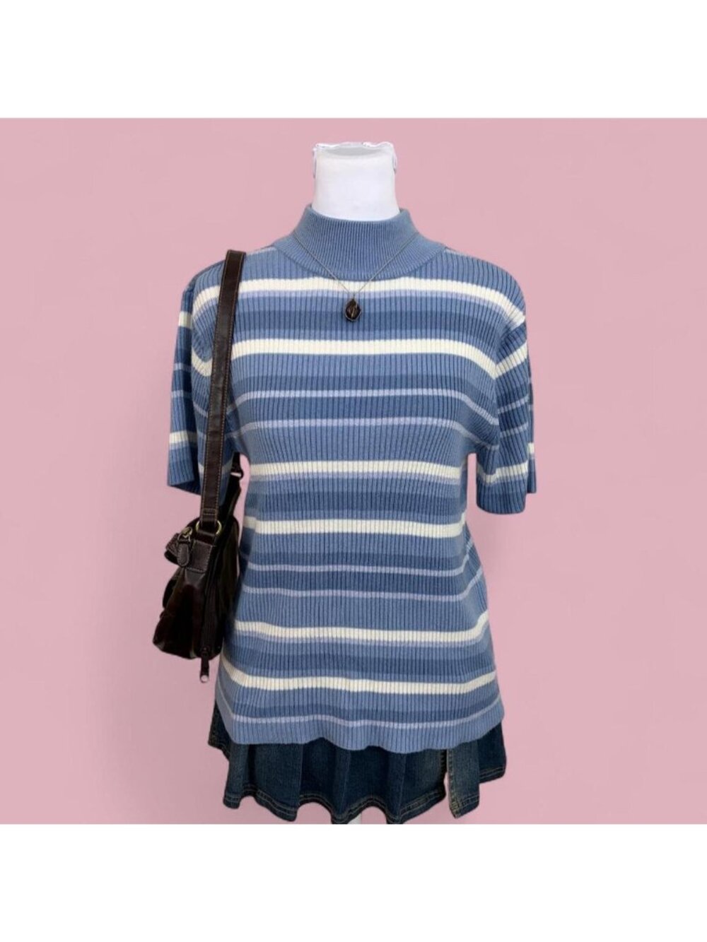 90s striped cottagecore mock neck shirt